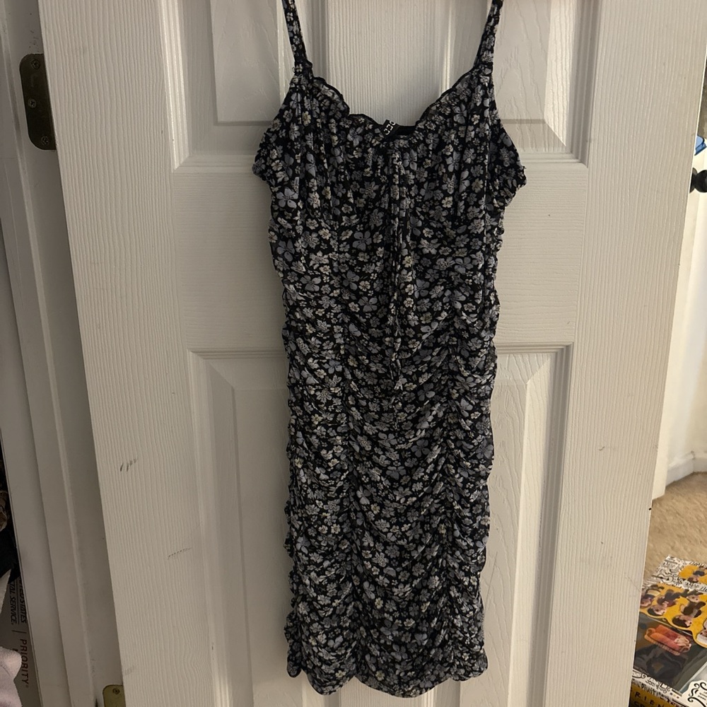 Divided Blue Floral Ruched Spaghetti Strap Mini Dress